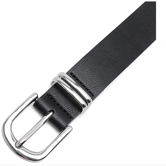 NEW Women's Skinny PU Leather Thin Waist Black Belt with Silver Buckle Size L - Picture 3 of 6